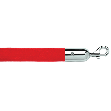 QUEUE SOLUTIONS 6' Velour Stanchion Rope, 1.5" dia., Red, Polished Chrome Snap Ends 245RD6-SESLPC